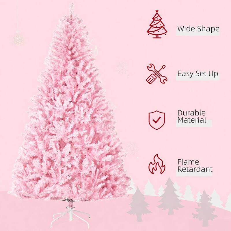 Christmas Trees,Artificial Pink Christmas Trees, with Auto Open, Steel Base, Wide Shape for Indoor Xmas Decoration