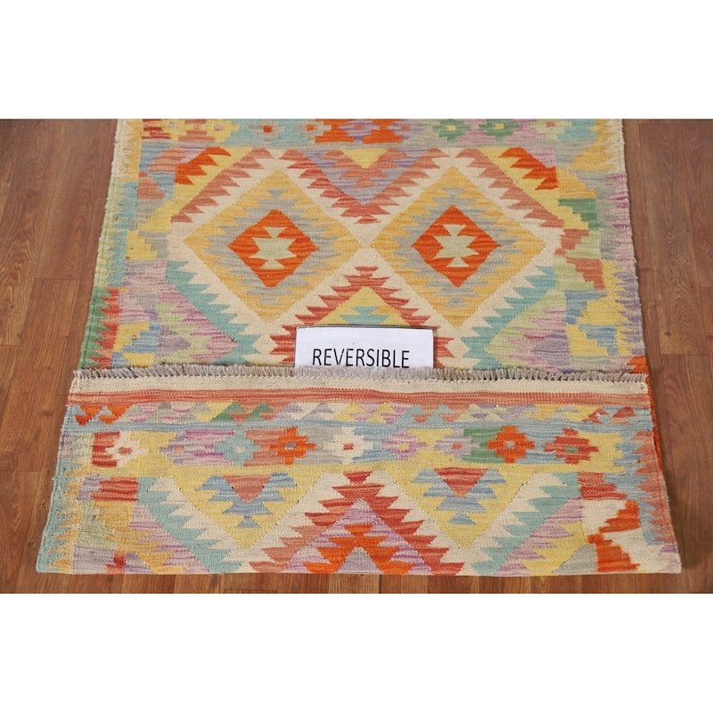 Multicolor Kilim Area Rug Reversible Flatweave Wool Carpet - 3'4"x 4'11"