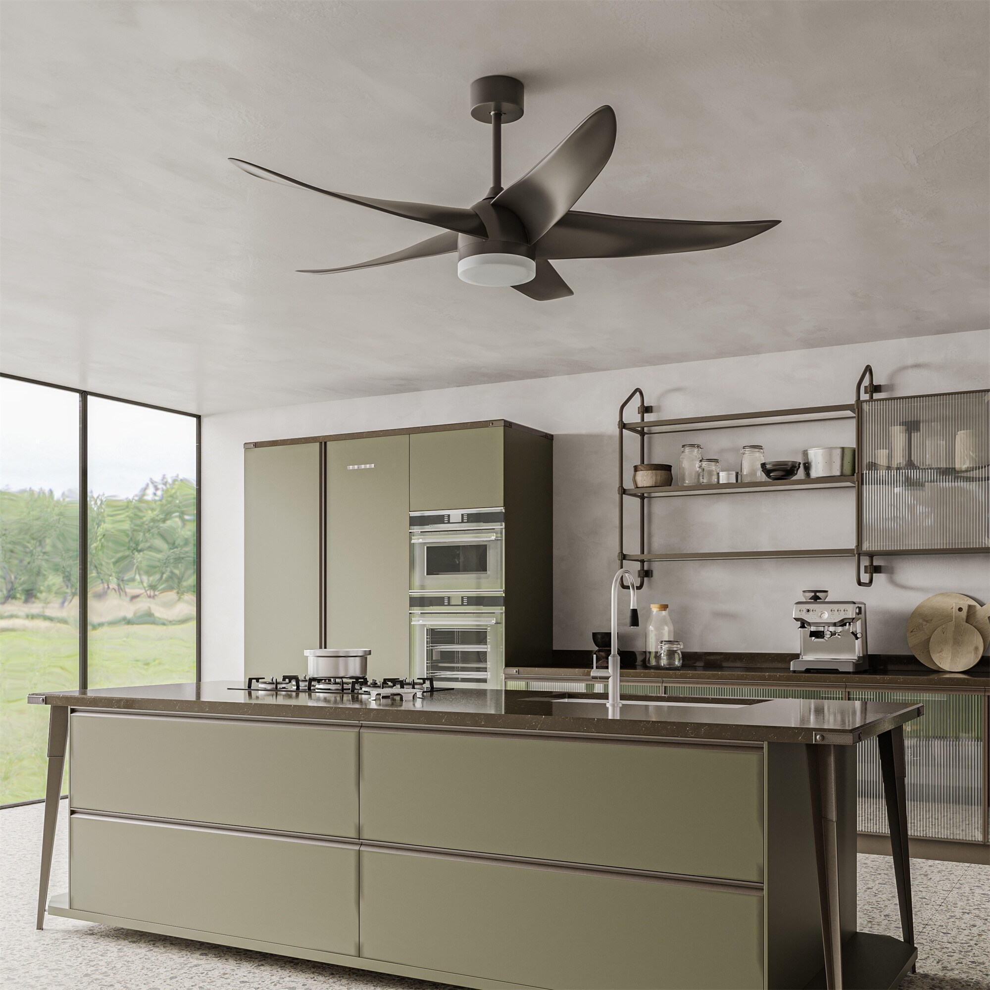 60'' Modern Ceiling Fans with Integrated LED Lights and Remote Control, 5  Blades, White/Black
