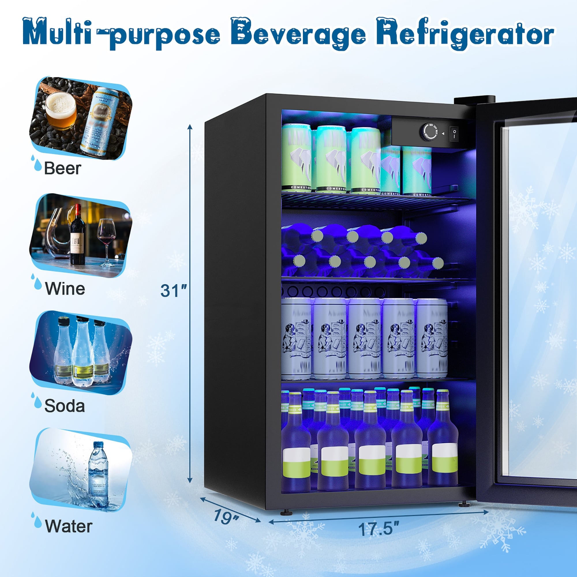 Costway 15 Inch Beverage Refrigerator, Built-in Beverage Cooler w/  Double-Layer Tempered Glass Door