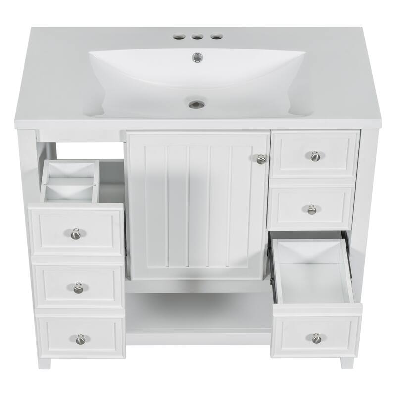 36" Bathroom Vanity with Sink Combo, One Cabinet and Three Drawers, Solid Wood and MDF Board