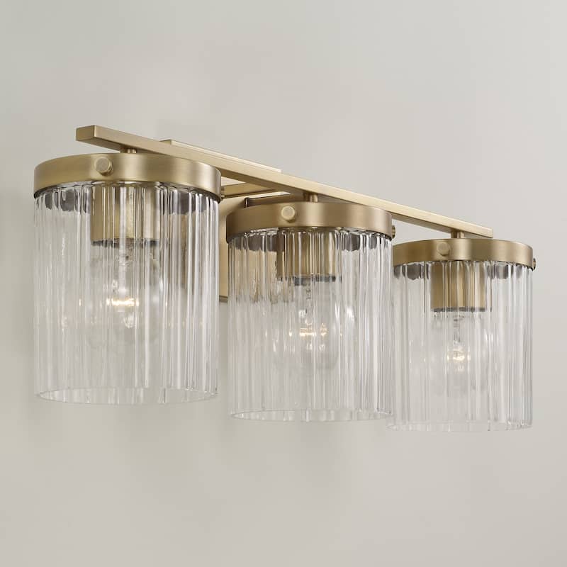 24" W x 9" H 3-Light Vanity with Clear Beveled Fluted Glass - 23.25"W x 9"H x 8"E