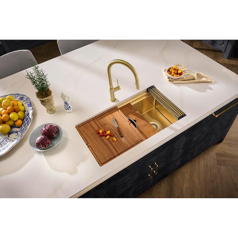 Ruvati 33-inch Matte Gold Stainless Steel Workstation Undermount Kitchen Sink - RVH6222GG