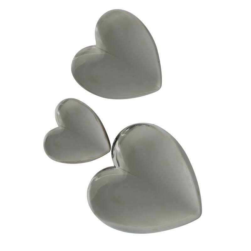 Ceramic Heart Slanted Home Wall Decor with Varying Sizes - Set of 3 Black, Gold, Silver, White - Roche River Decor
