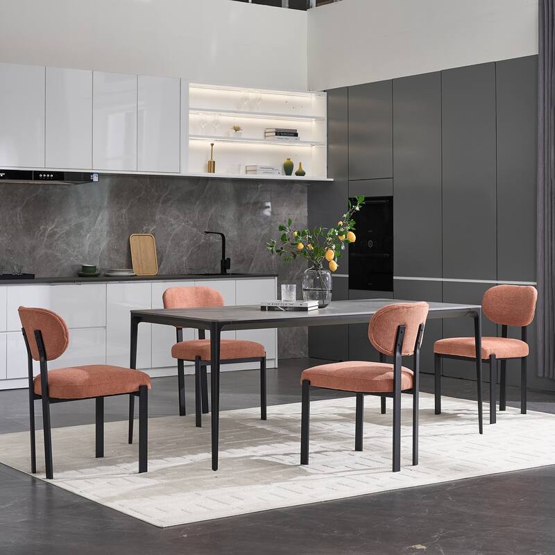Modern Dining Room Chairs Set of 2, Mid-Century Upholstered Boucle Kitchen Dining Chairs with Metal Legs
