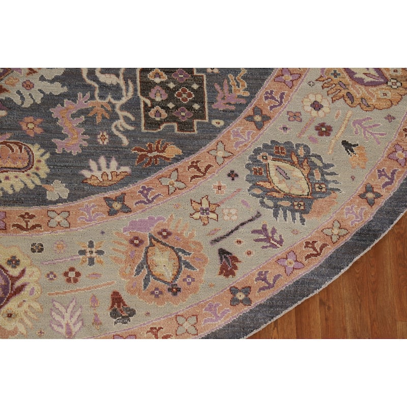 Vegetable Dye Floral Oushak Large Round Rug Handmade Wool Carpet - 11'8" x 11'7"