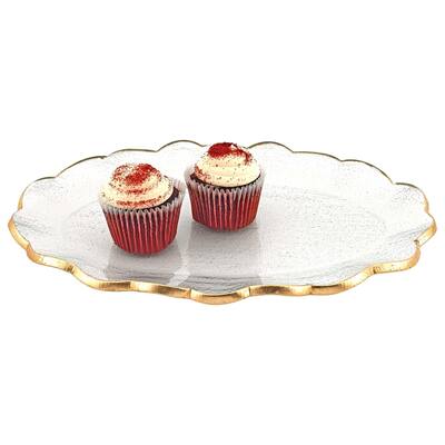 10" Glass Oval Edge Gold Serving Platter - 10" X 14" X 1.5"