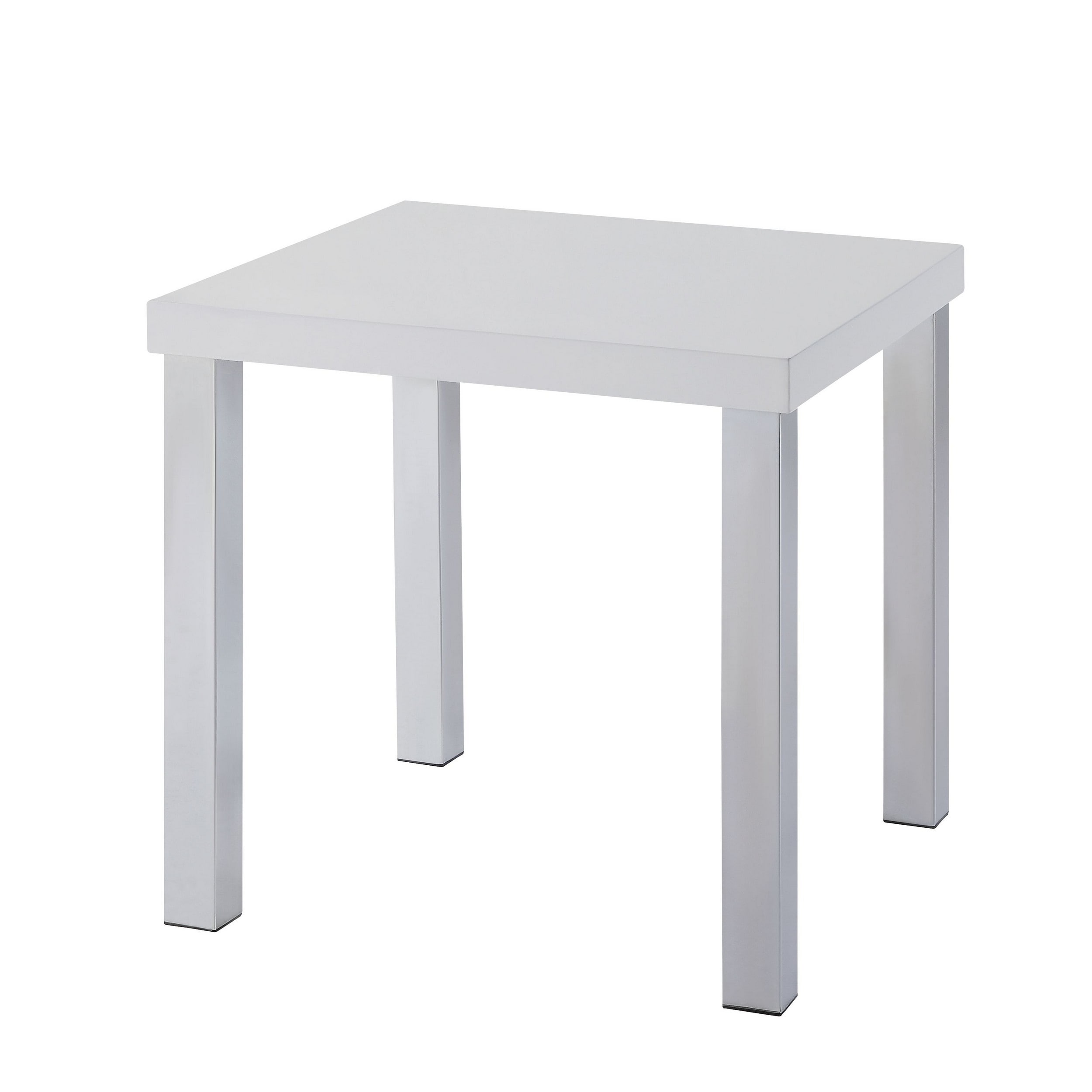 Square Wooden End Table With Straight Metal Legs, White And Chrome 22 H X 22 W X 22l Inches