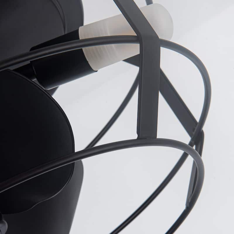 12" 3-Blade 3-Light Black Cage Ceiling Fan with Light