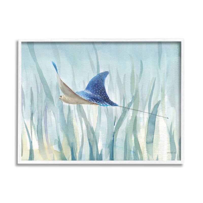 Stupell Stingray Aquatic Animal Ocean Blue Spotted Sea Creature Framed Wall Art - 14 x 11 - White