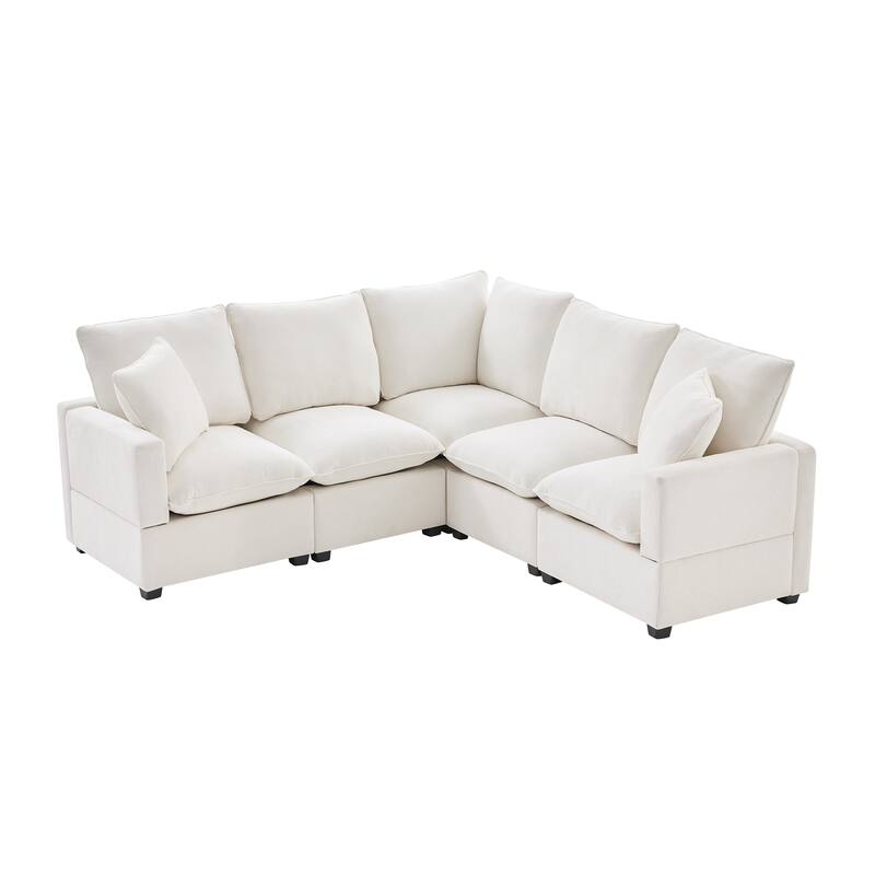 Livingroom Corner Sofa Sets, 84*84" Modern L Shape Chenille Sectional Couch Set w/ 2 Pillows, 5 Seat Modular Sleeper Sofa Set
