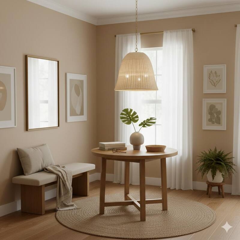 Transitional 6-Light Natural White Vine Basket Chandelier