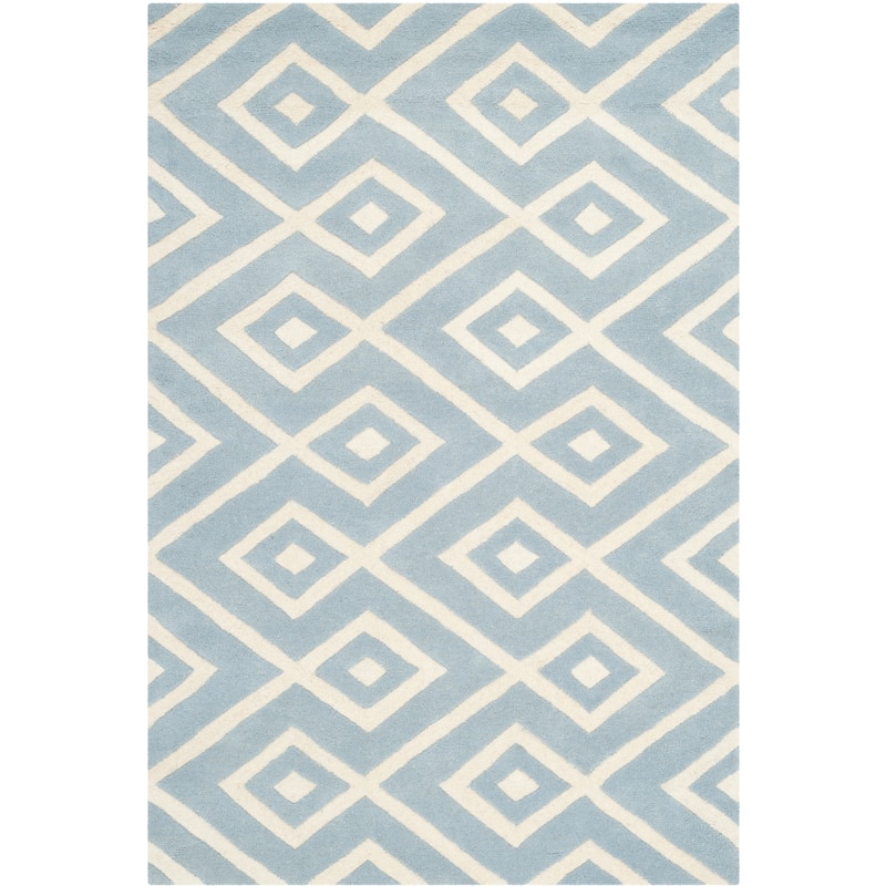 SAFAVIEH Handmade Chatham Evda Modern Moroccan Wool Rug - 4' x 6' - Blue/Ivory
