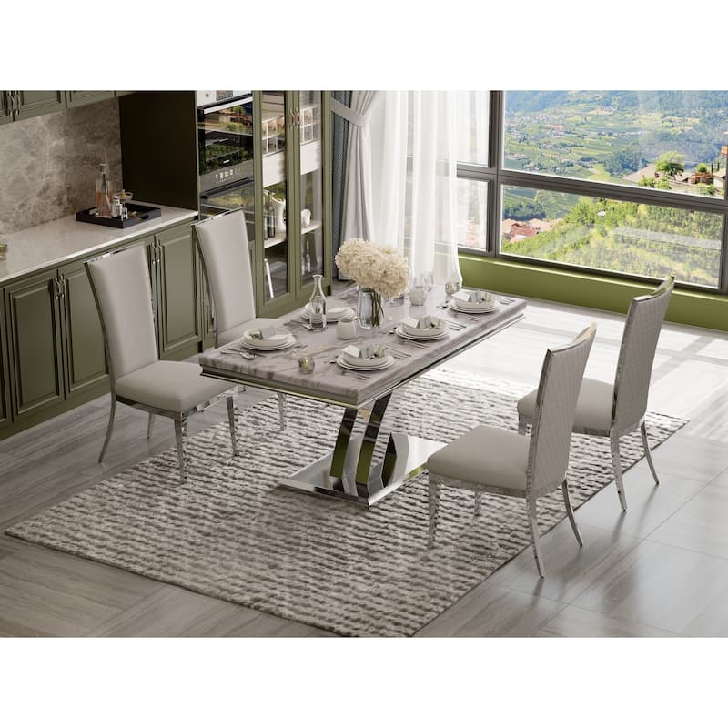 Luxury Dining Table Set with PU Leather Dining Chairs