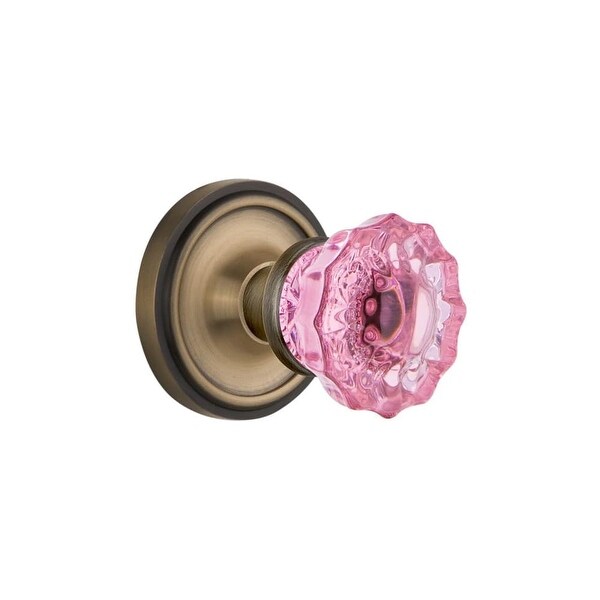 Nostalgic Warehouse CLACRP_PRV_238_NK Classic Solid Brass Rose Privacy Knob Set with Pink Crystal Knob and 2-3/8" Backset