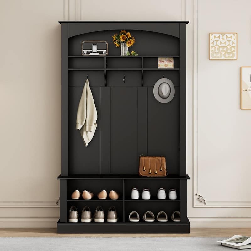47.2"Wide Hall Tree Multi-functional Shoe Storage with 3 Hanging Hooks