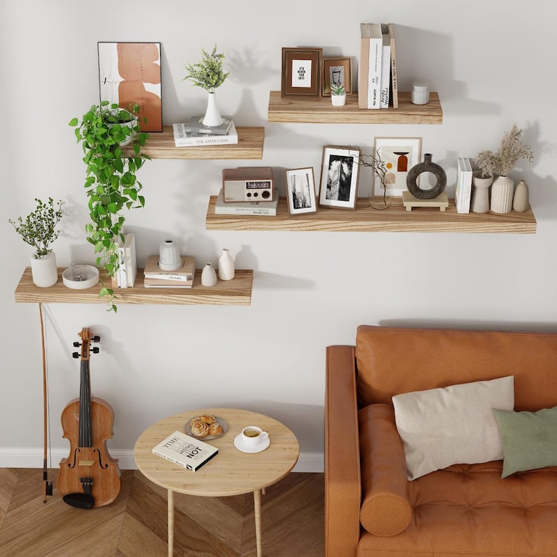 Floating Shelves, 8 Inch Deep Modern Solid Wood Wall Shelves