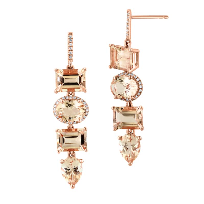 EFFY 14K Rose Gold Diamond Morganite Drop Earrings