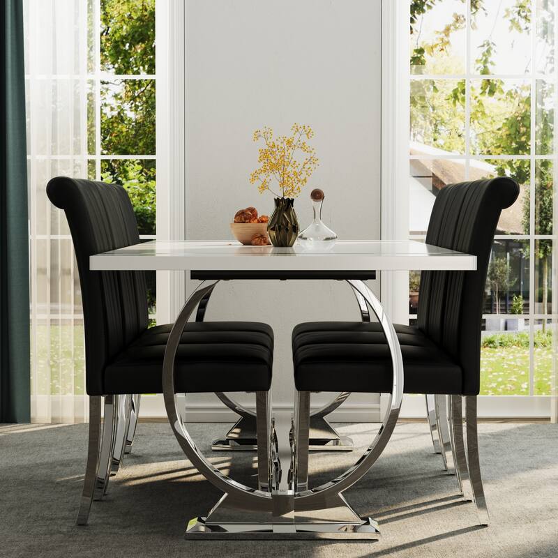 Luxury Dining Table Set with PU Leather Dining Chairs