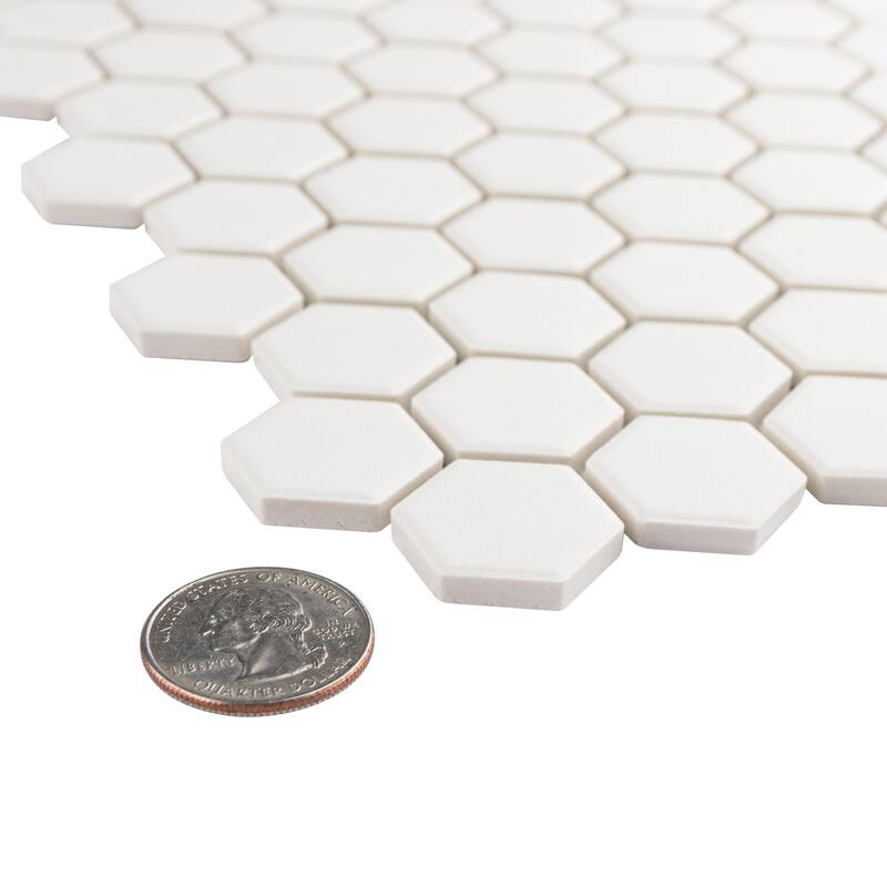 Merola Tile Gotham 1" Hex White 10-1/4" x 11-7/8" Porcelain Floor and Wall Tile