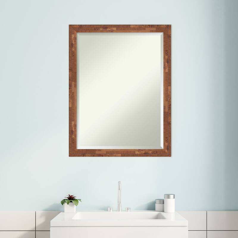 Beveled Wood Bathroom Wall Mirror - Fresco Dark Walnut Frame