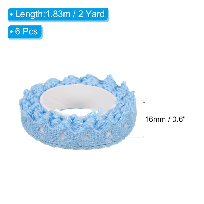 6pcs 0.6" Wide 2 Yards Self-Adhesive Lace Tape Lace Ribbon Stickers - Sky Blue