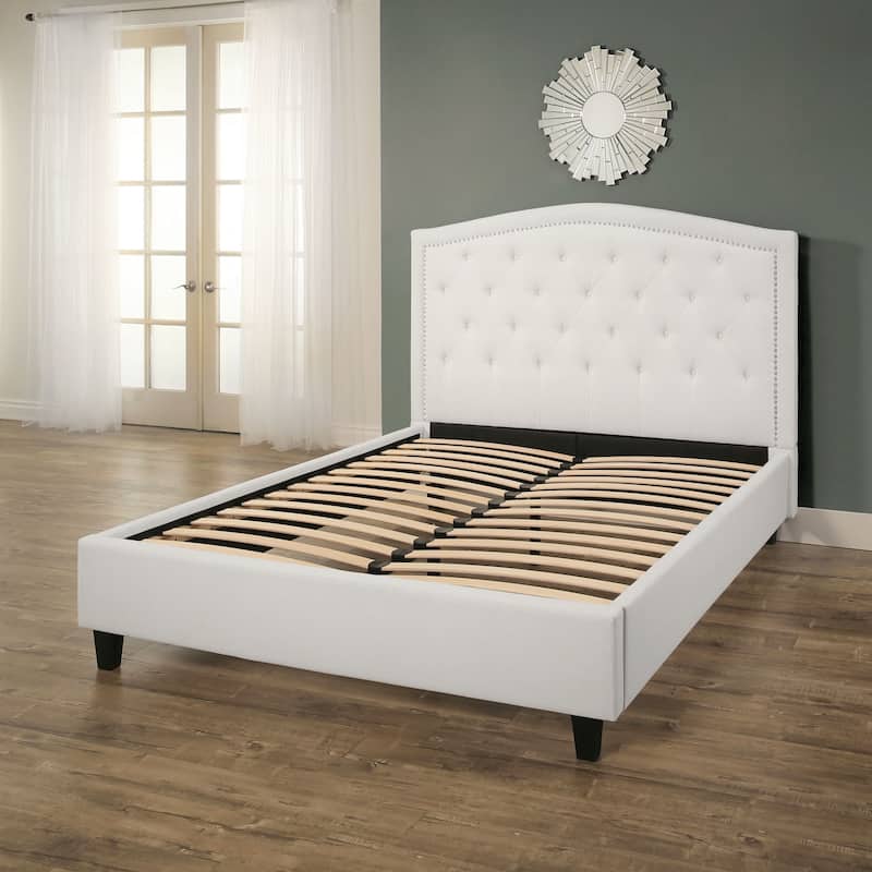 Abbyson Hampton Ivory Tufted Upholstery Platform Bed
