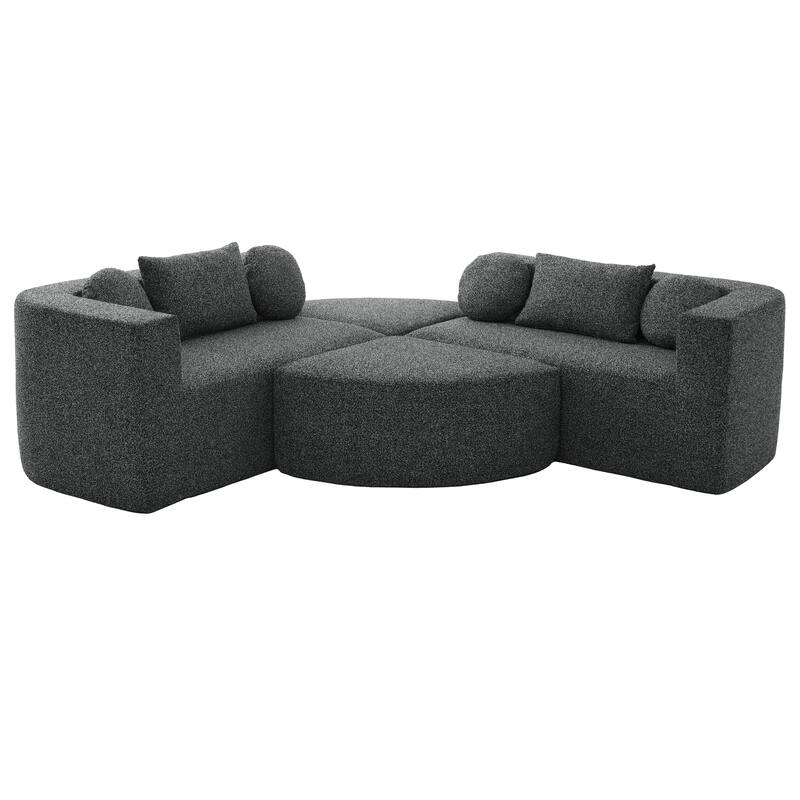 Curved Modular Sectional Boneless Upholstered Sofa Convertible Sleeper Sofa Bed, Free Combination, Boucle Deep Seating Sofa