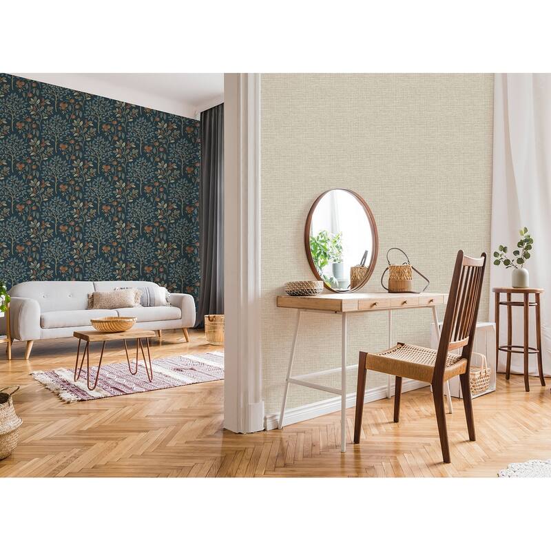 Fine Decor Rowan Navy Autumn Trees Wallpaper