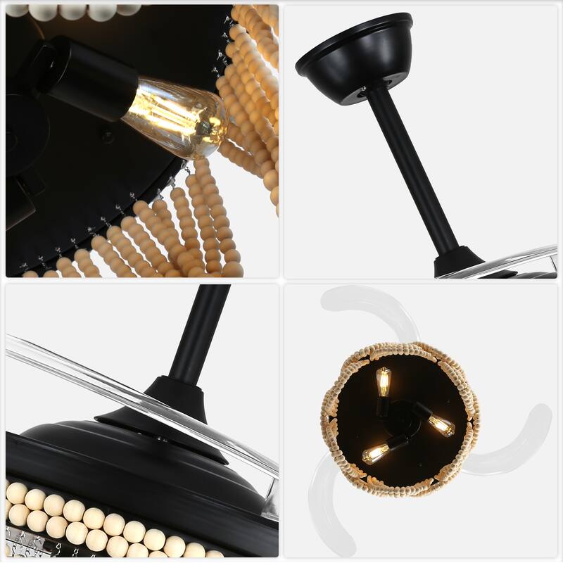 Bella Depot 42" Bohemian Retractable Ceiling Fan with Remote and Light 6-speed Reversible DC Motor