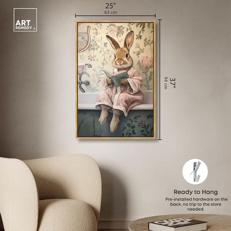 Bunny Bibliophile Bathing Canvas by Art Remedy
