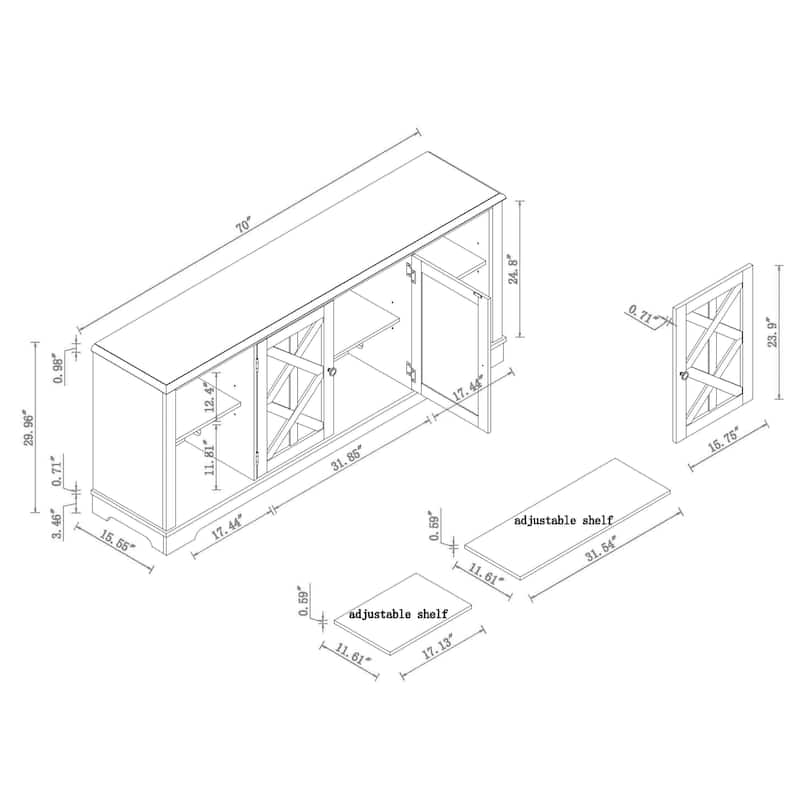 70-inch Extra-Wide Rustic TV Stand for 80" TVs - Natural Wood Finish