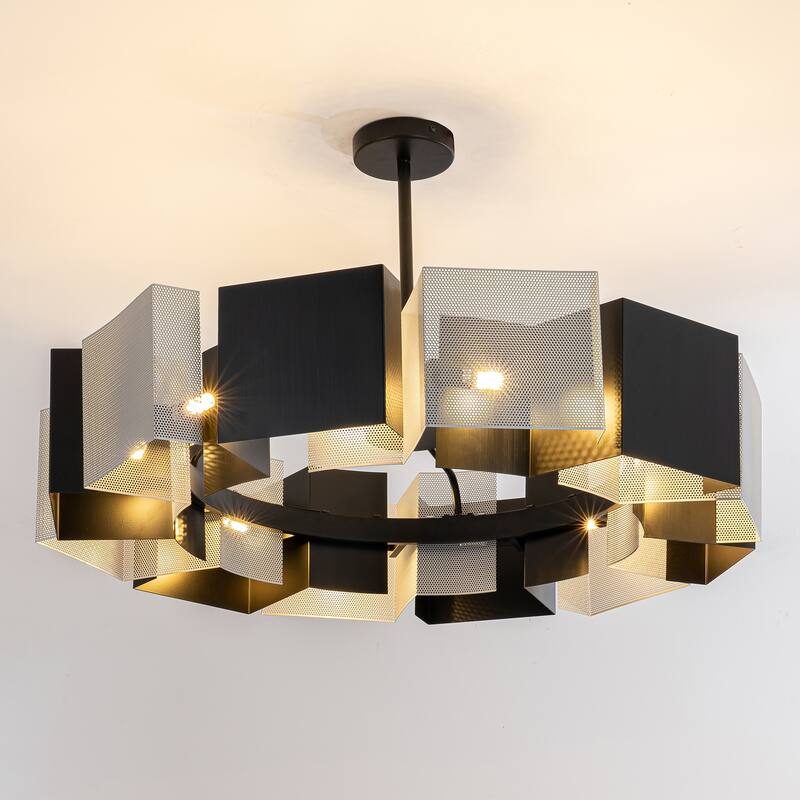 12-Light Black and Silver Modern/Contemporary Chandelier - Black and Silver - Black and Silver