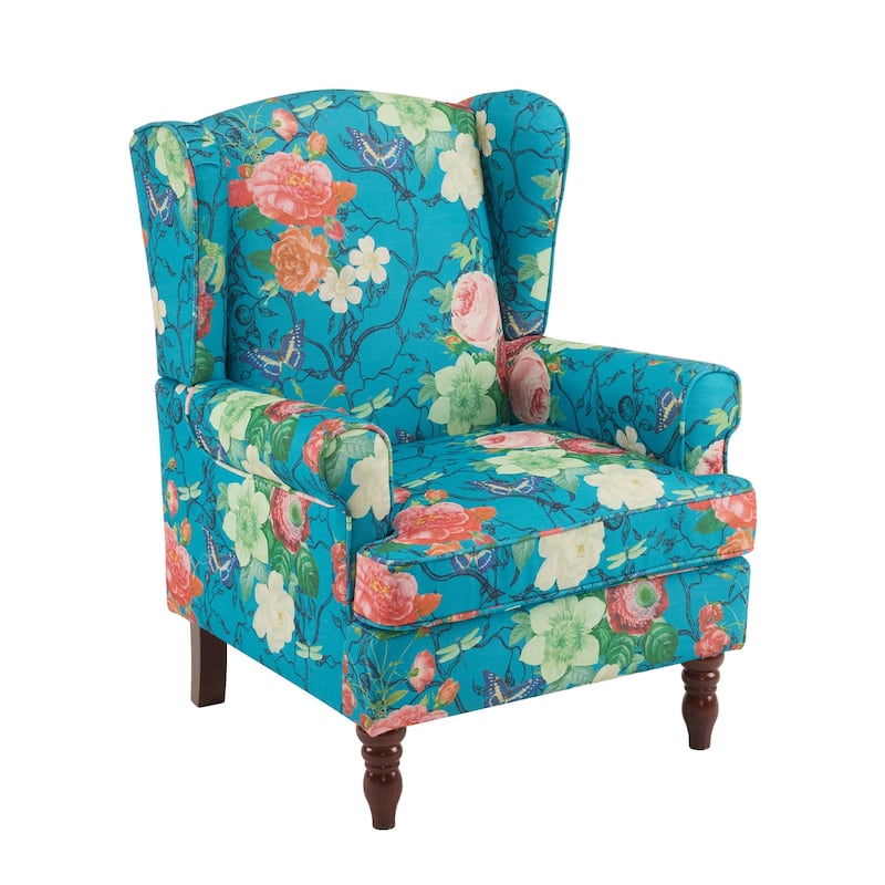 Erommy Modern Accent Chair, High Back Armchair, Upholstered Fabric Button Single Sofa with Wooden Legs for Living Room