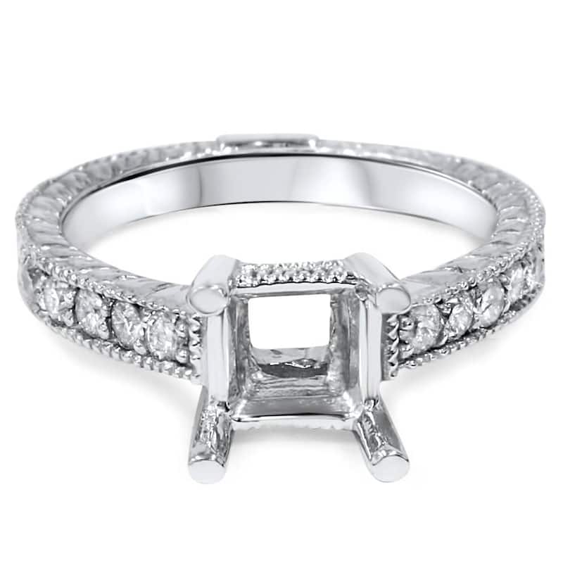 White Gold 1/4ct Princess Cut Diamond Hand Engraved Engagement