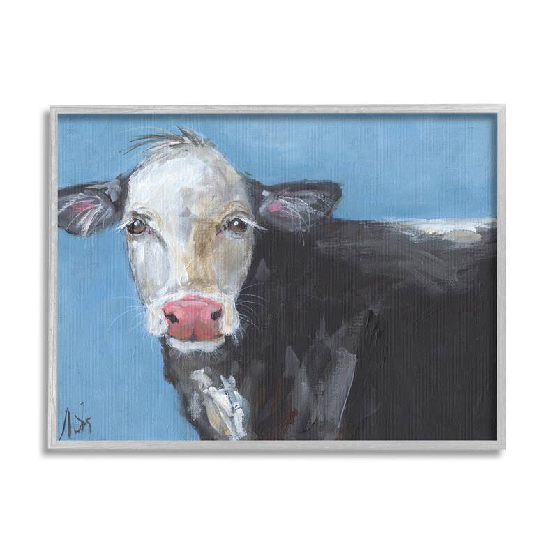 Stupell Farmhouse Dairy Cow Blue Painting Framed Giclee Art by Molly Susan Strong - 20 x 16 - Grey