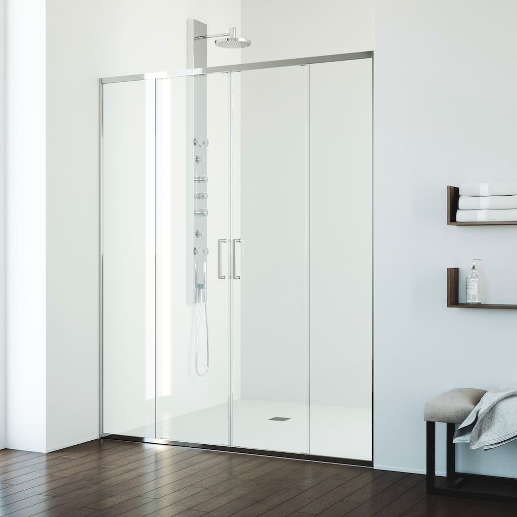 VIGO Paloma 56 to 60 in. W x 74 in. H Semi-Frameless Double-Sliding Shower Door with Clear Tempered Glass