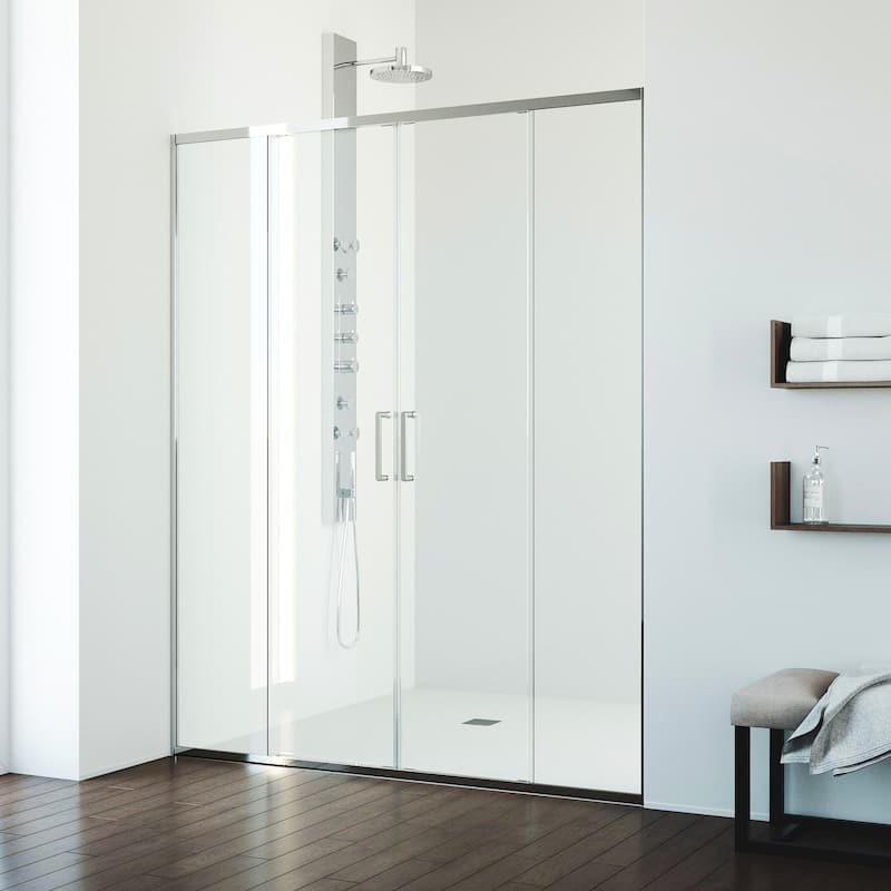 VIGO Paloma 56 to 60 in. W x 74 in. H Semi-Frameless Double-Sliding Shower Door with Clear Tempered Glass - Chrome