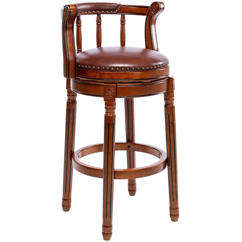 Leather Upholstered Wooden 360 Degrees Swivel Barstool with Back