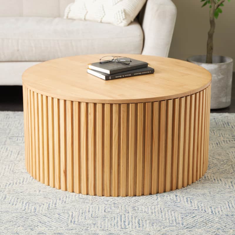 Wood Handmade Ribbed Coffee Table with Slatted Base - Brown or Black - Roche River Decor