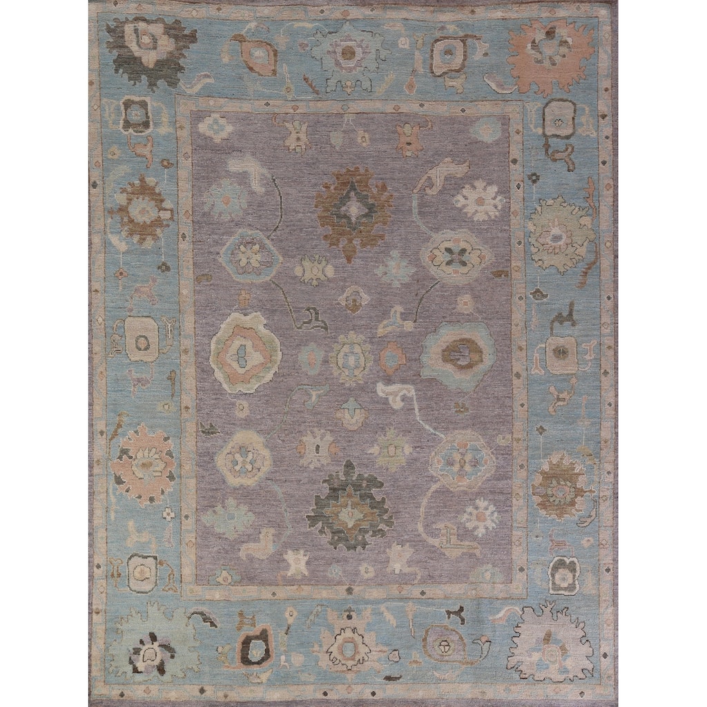 Hand Knotted Oriental 100% Wool Carpet Transitional All-Over Purples Oushak Area Rug - 9' 7'' X 8' 1''
