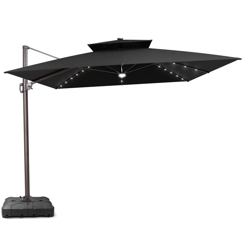 11FT Patio Cantilever Umbrella with LED Lights Double Vented Umbrella with Weighted Base