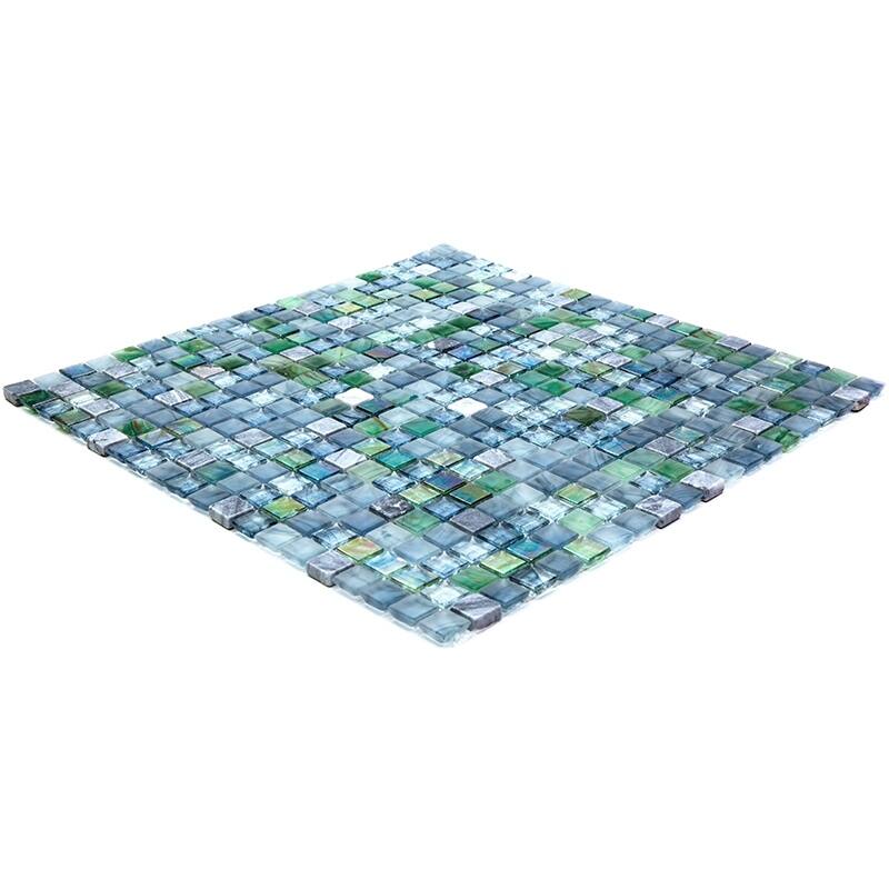 Apollo tile 12" x 12" Mingles Glossy Stone Blue Gray Glass Tile (18.69 sq ft/case) - 20 Pack