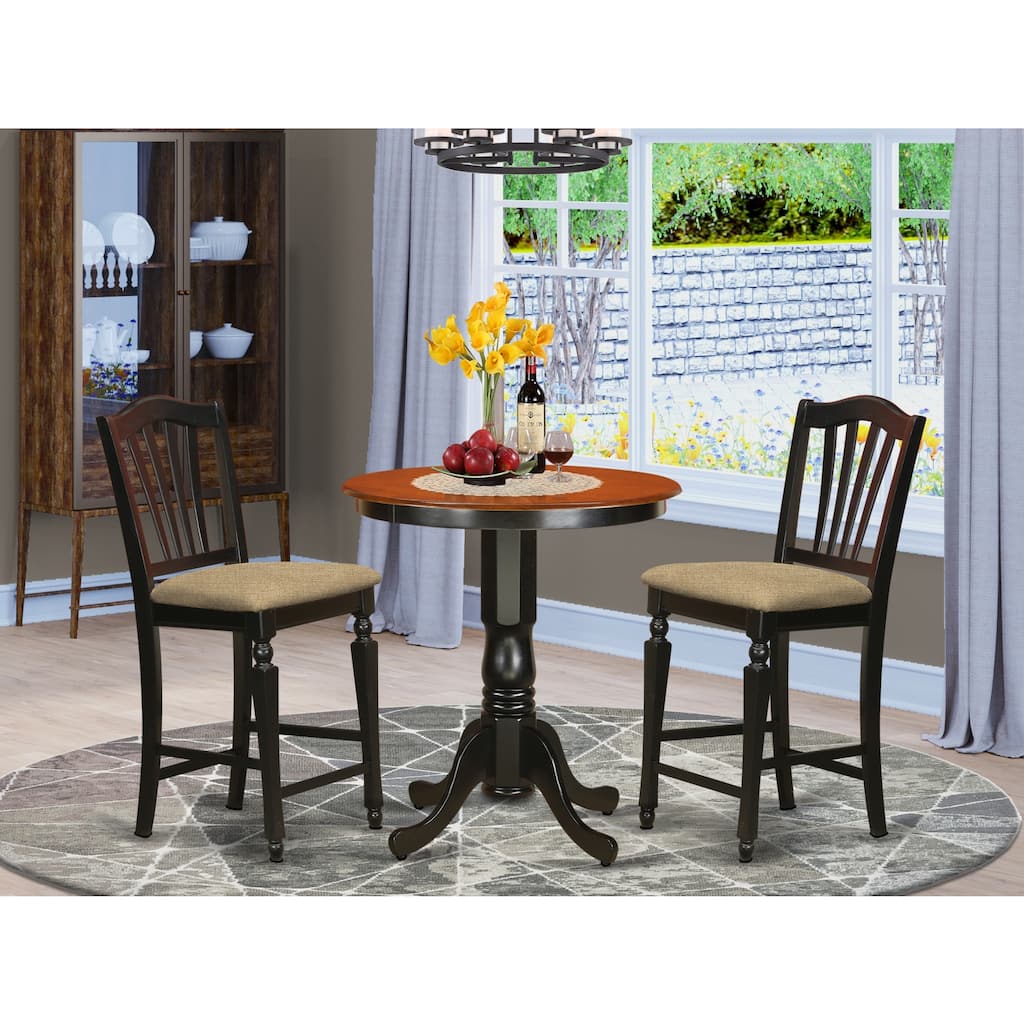HomeStock 3-Pc Black Finish Solid Wood Top - Dining Room Set - Seats 4