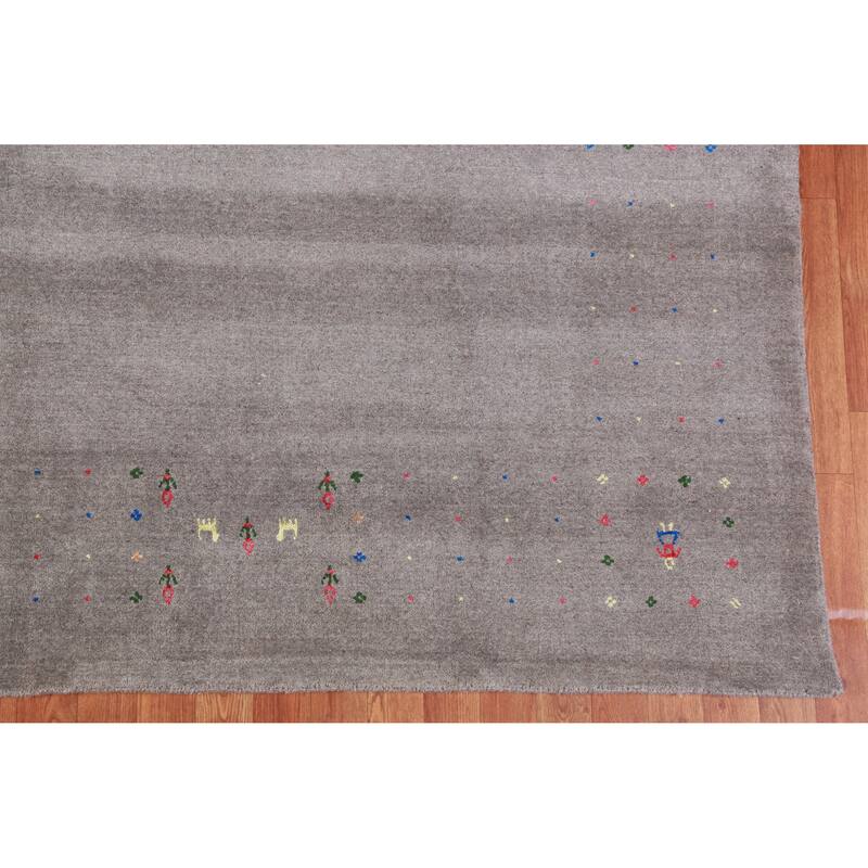 Hand Knotted Oriental 100% Wool Carpet Tribal Animal Pictorial Greys & Charcoal Gabbeh Area Rug - 10' 1'' X 8' 5''