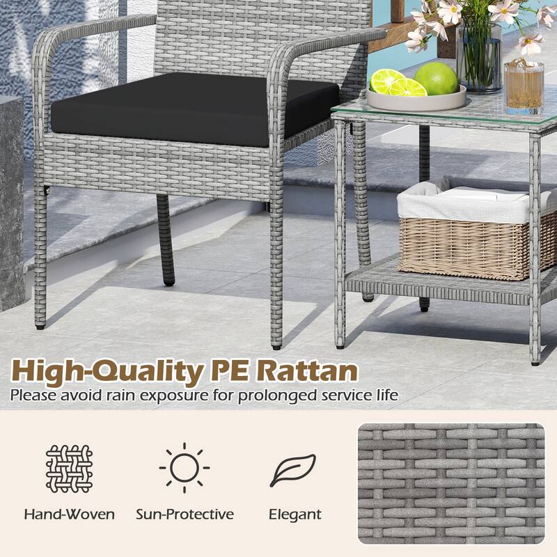 Gymax 3 Pieces Patio Furniture Set PE Rattan Porch Chairs w/ 2-Tier