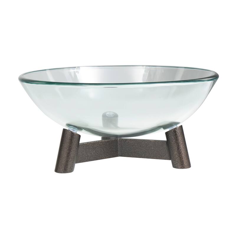 Clear Glass Serving Bowl with Bronze Hammered Y-Shaped Stand