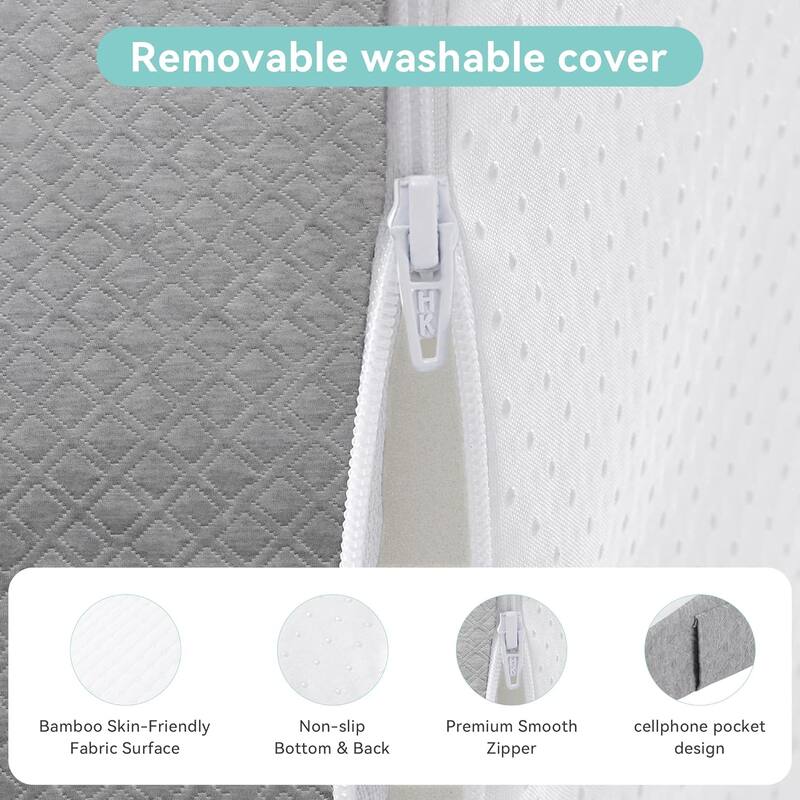 Wedge Memory Foam Bed Pillow and Washable Cover - Gray