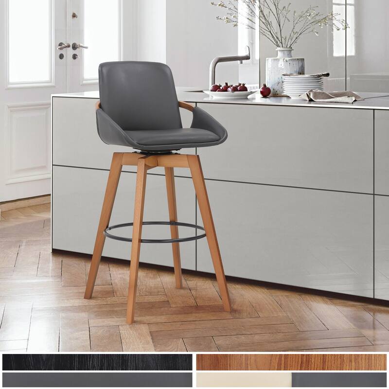 Fabric Swivel Bar Stool with Arms, Full Back and Iron Footrest Frame