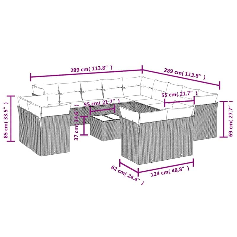 vidaXL Garden Sofa Set Grey, Dark Grey - 21.7 x 21.7 x 14.6